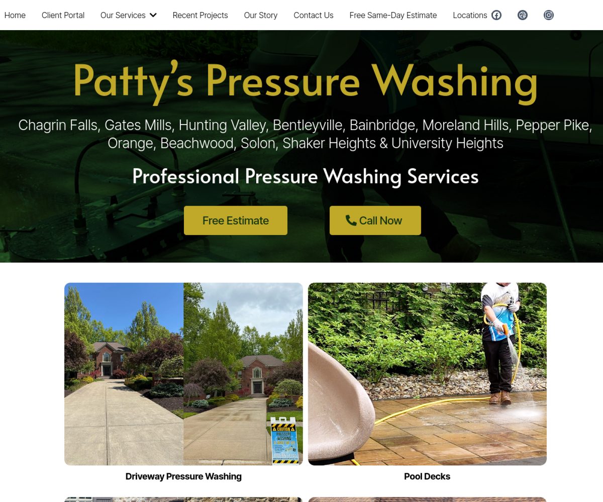 Patty's Pressure Washing homepage built by XMR Solution